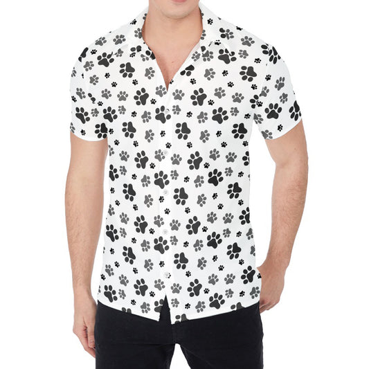 Grey Animal Paw Pattern Print Men's Shirt