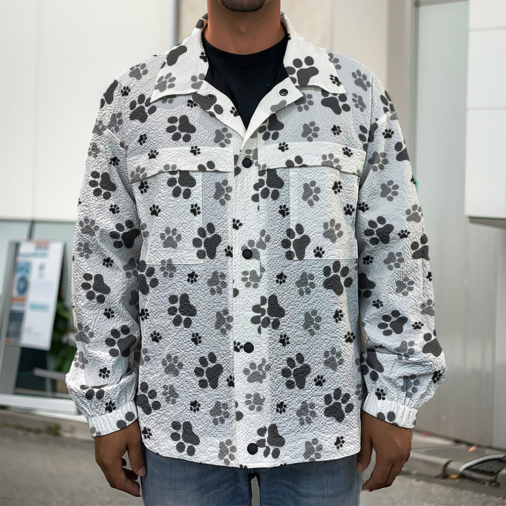 Grey Animal Paw Pattern Print Men's Shirt Jacket