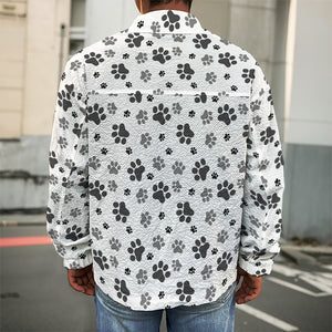 Grey Animal Paw Pattern Print Men's Shirt Jacket