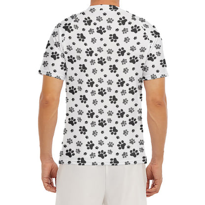 Grey Animal Paw Pattern Print Men's Short Sleeve Rash Guard