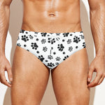 Grey Animal Paw Pattern Print Men's Swim Briefs