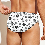 Grey Animal Paw Pattern Print Men's Swim Briefs