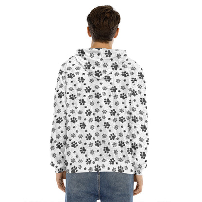 Grey Animal Paw Pattern Print Men's Velvet Pullover Hoodie