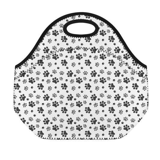 Grey Animal Paw Pattern Print Neoprene Lunch Bag