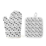 Grey Animal Paw Pattern Print Oven Mitt And Pot Holder Set
