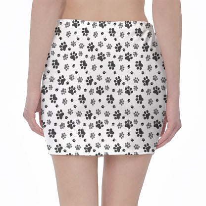 Grey Animal Paw Pattern Print Pencil Mini Skirt