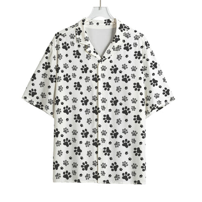 Grey Animal Paw Pattern Print Rayon Hawaiian Shirt