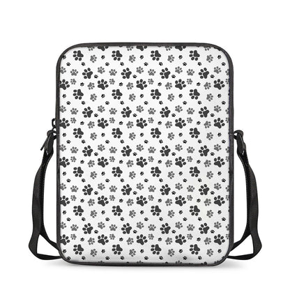 Grey Animal Paw Pattern Print Rectangular Crossbody Bag