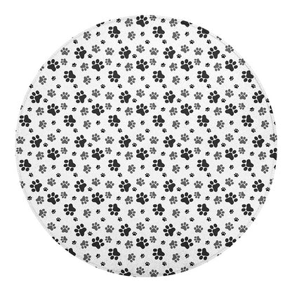 Grey Animal Paw Pattern Print Round Blanket