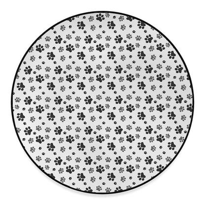 Grey Animal Paw Pattern Print Round Floor Mat