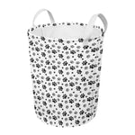 Grey Animal Paw Pattern Print Round Laundry Basket