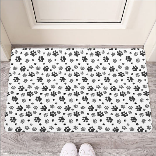 Grey Animal Paw Pattern Print Rubber Doormat