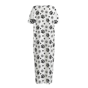 Grey Animal Paw Pattern Print Short Sleeve Long Nightdress