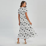 Grey Animal Paw Pattern Print Short Sleeve Maxi Dress
