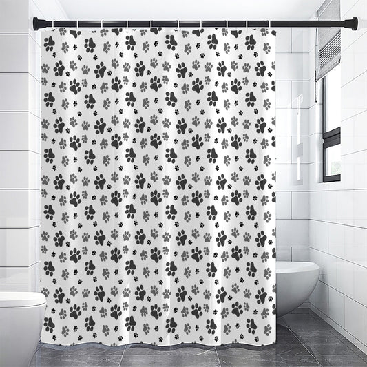 Grey Animal Paw Pattern Print Shower Curtain