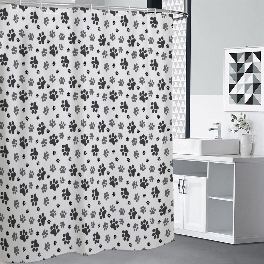 Grey Animal Paw Pattern Print Shower Curtain