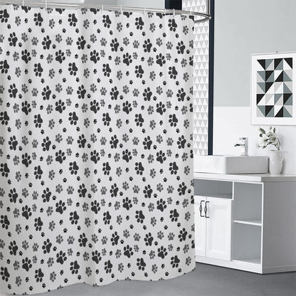 Grey Animal Paw Pattern Print Shower Curtain