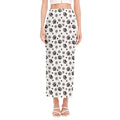 Grey Animal Paw Pattern Print Side Slit Maxi Skirt