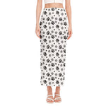 Grey Animal Paw Pattern Print Side Slit Maxi Skirt