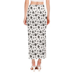 Grey Animal Paw Pattern Print Side Slit Maxi Skirt