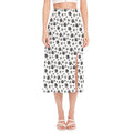 Grey Animal Paw Pattern Print Side Slit Midi Skirt