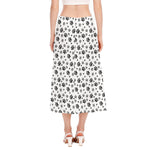 Grey Animal Paw Pattern Print Side Slit Midi Skirt