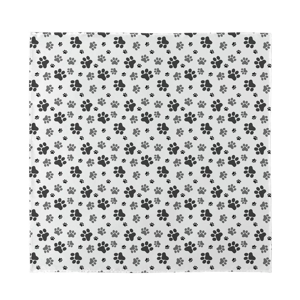 Grey Animal Paw Pattern Print Silk Bandana