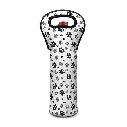 Grey Animal Paw Pattern Print Single Neoprene Wine Tote