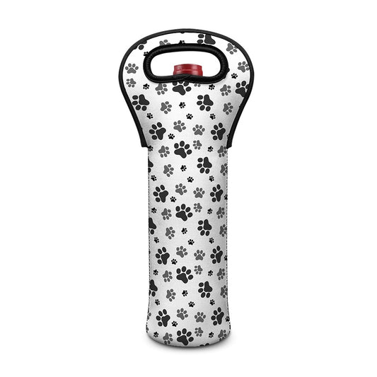 Grey Animal Paw Pattern Print Single Neoprene Wine Tote
