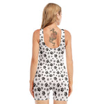 Grey Animal Paw Pattern Print Sleeveless One Piece Swimsuit