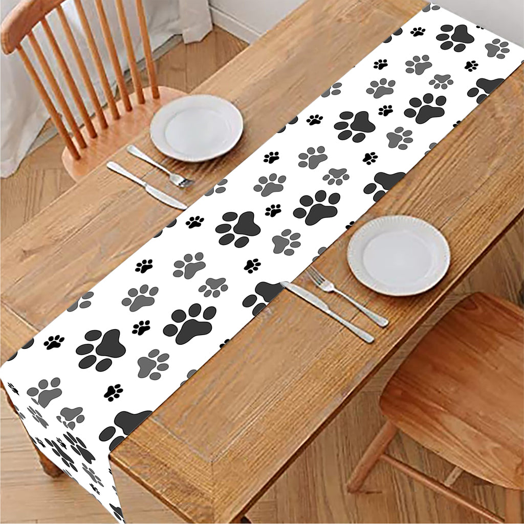 Grey Animal Paw Pattern Print Table Runner