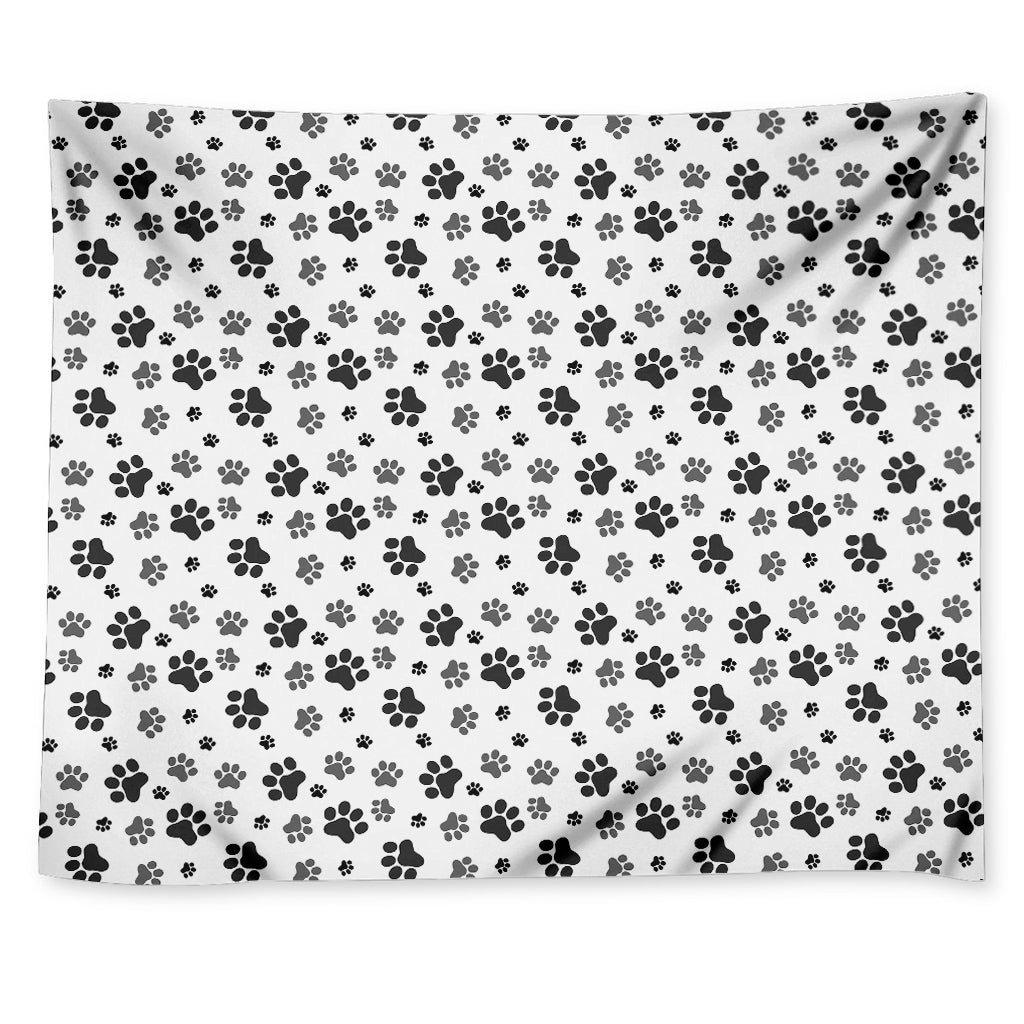 Grey Animal Paw Pattern Print Tapestry