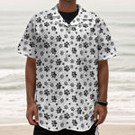 Grey Animal Paw Pattern Print Textured Short Sleeve Shirt