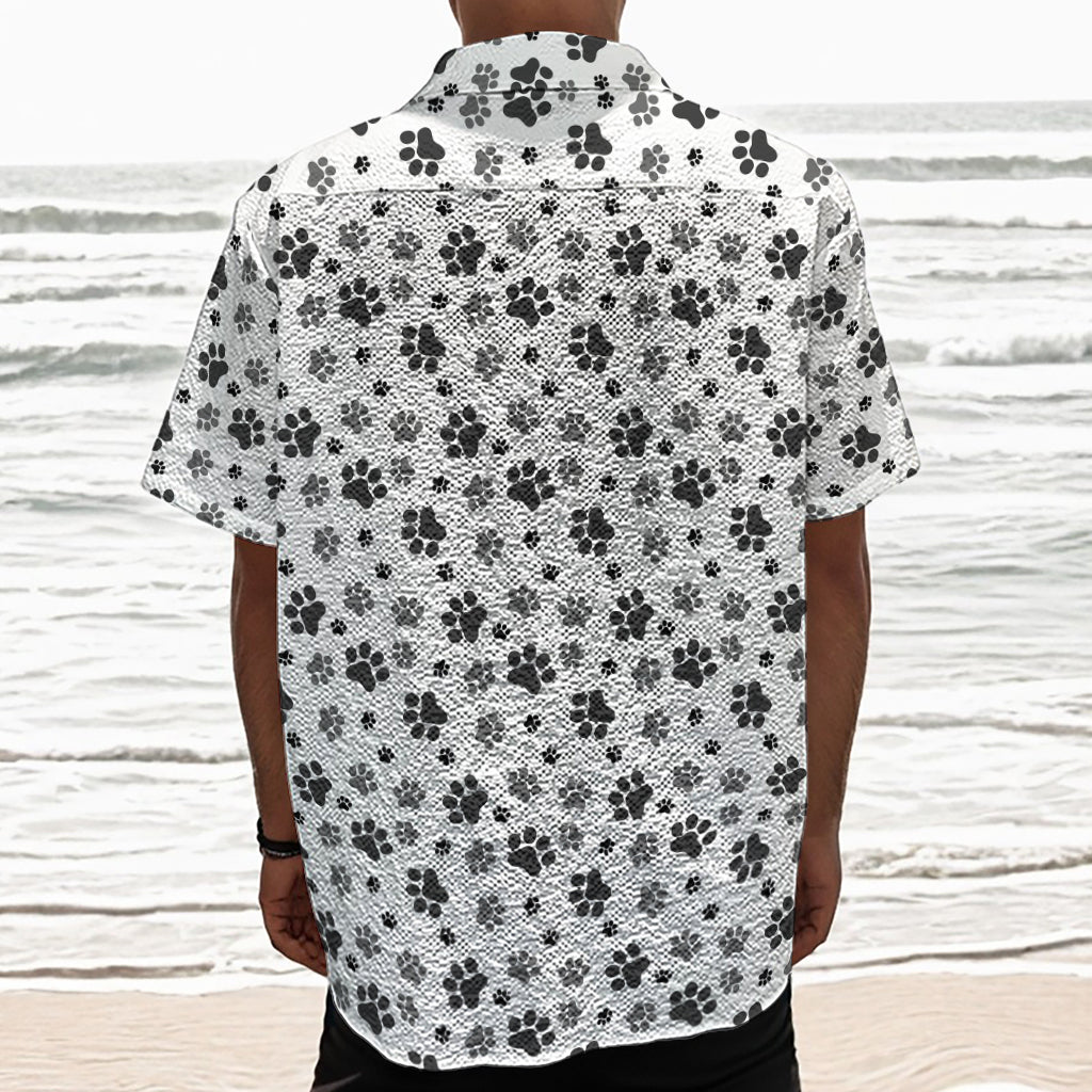 Grey Animal Paw Pattern Print Textured Short Sleeve Shirt