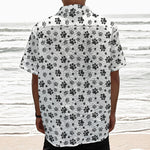 Grey Animal Paw Pattern Print Textured Short Sleeve Shirt