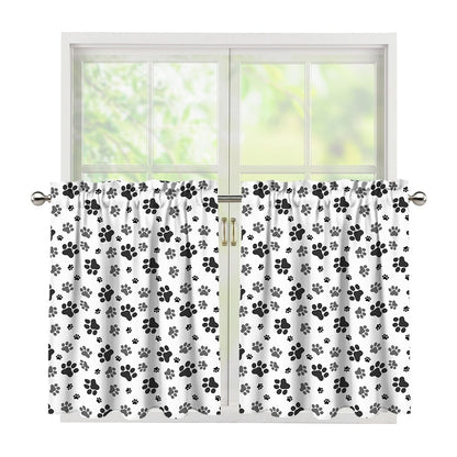 Grey Animal Paw Pattern Print Tier Curtains