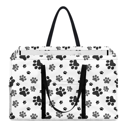 Grey Animal Paw Pattern Print Utility Tote Bag