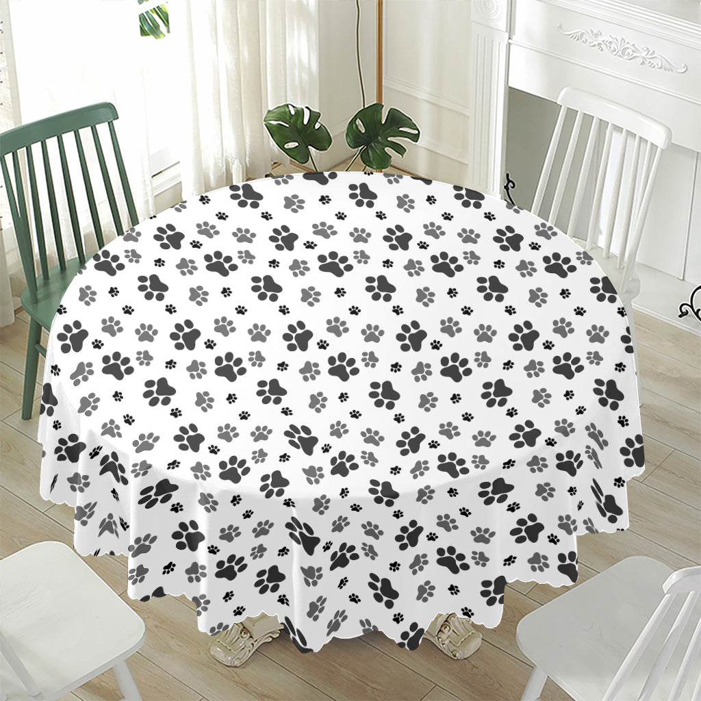 Grey Animal Paw Pattern Print Waterproof Round Tablecloth