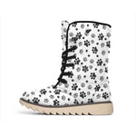 Grey Animal Paw Pattern Print Winter Boots