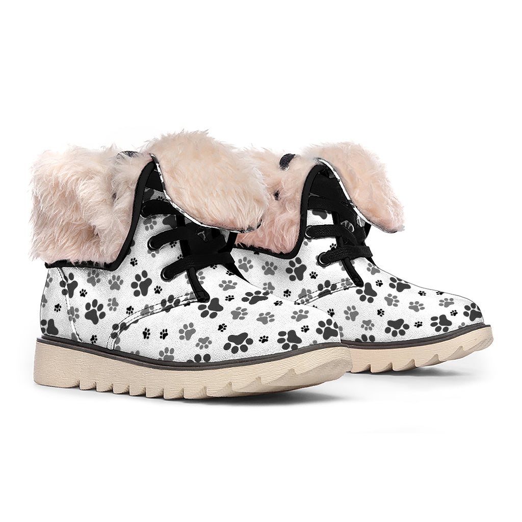 Grey Animal Paw Pattern Print Winter Boots