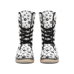 Grey Animal Paw Pattern Print Winter Boots