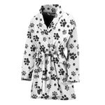 Grey Animal Paw Pattern Print Women's Bathrobe