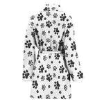 Grey Animal Paw Pattern Print Women's Bathrobe