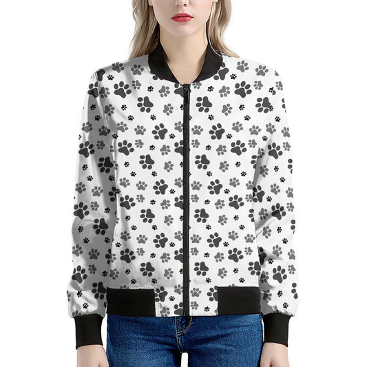 Grey Animal Paw Pattern Print Women's Bomber Jacket