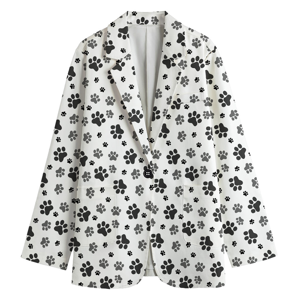 Grey Animal Paw Pattern Print Women's Cotton Blazer