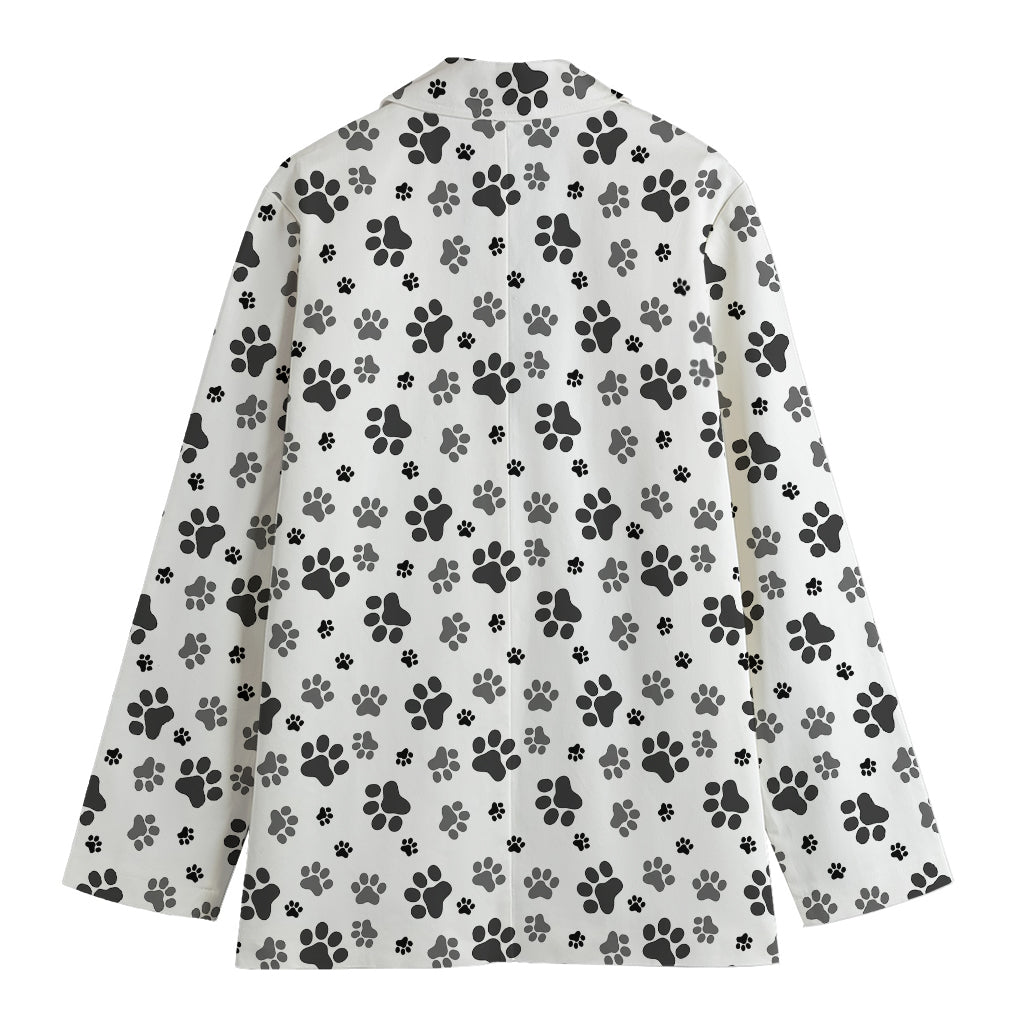Grey Animal Paw Pattern Print Women's Cotton Blazer