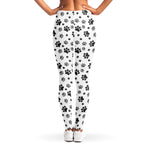 Grey Animal Paw Pattern Print Women's Leggings