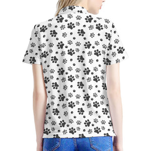 Grey Animal Paw Pattern Print Women's Polo Shirt