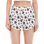 Grey Animal Paw Pattern Print Women's Split Running Shorts