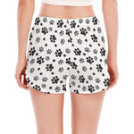 Grey Animal Paw Pattern Print Women's Split Running Shorts
